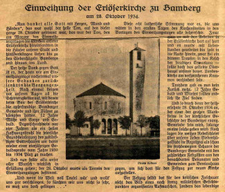 Zeitungsbericht: Einweihung der Erlöserkirche 1934
