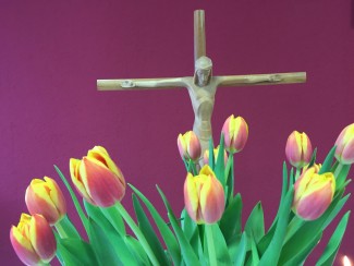Kruzifix mit Tulpen