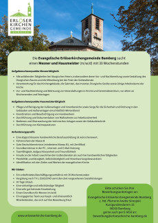 Plakat: Stellenausschreibung Mesner und Hausmeister Erlöserkirche Bamberg